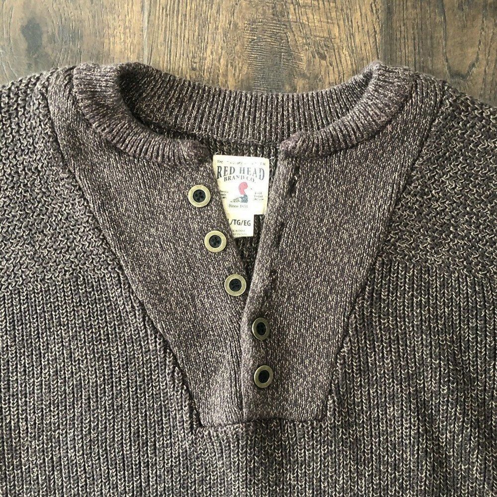 Red Head Men’s Size XXL 100% Cotton Knit Button Sweater Heather Brown Grandpa - Picture 3 of 12